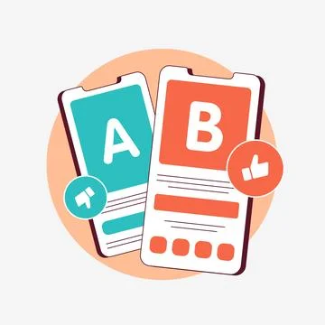 Optimize mobile app or website with AB testing and split test conversion Illustrazione stock