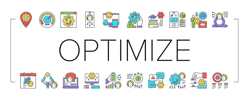 Optimize Operations Collection Icons Set Vector . Stockillustratie