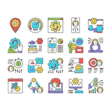 Optimize Operations Collection Icons Set Vector . Illustrazione stock