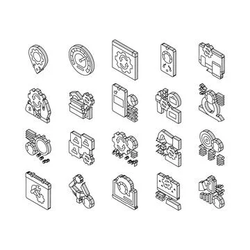 Optimize Operations Collection isometric icons set vector Stockillustratie