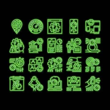 Optimize Operations neon glow icon illustration Stock Illustration