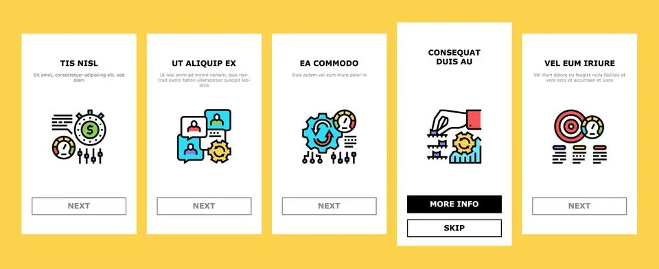 Optimize Operations Onboarding Icons Set Vector Stockillustratie