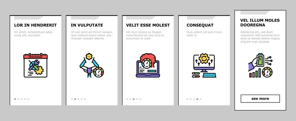Optimize Operations Onboarding Icons Set Vector 库存插图