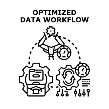 Optimized data workflow system process automation concept Stock Illustration