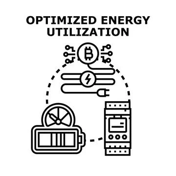 Optimized energy utilization for cryptocurrency mining and efficiency Ilustración de archivo