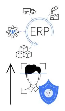 Optimized ERP System Workflow Including User Profiles, Security Features, T.. Illustrazione stock