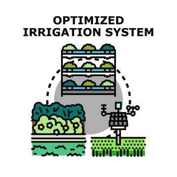 Optimized irrigation system concept automating smart agriculture Stock Illustration