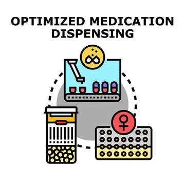 Optimized medication dispensing process automation and healthcare concept Stock Illustration