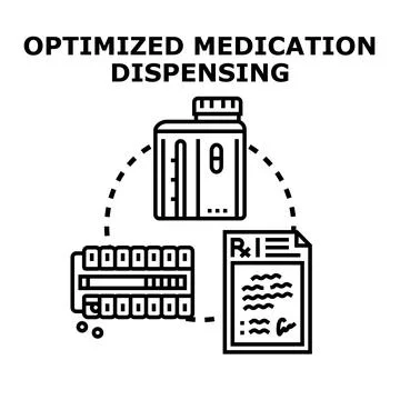 Optimized medication dispensing process icon concept 库存插图