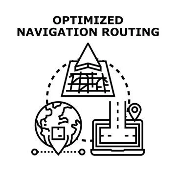 Optimized navigation routing concept for global logistics and delivery Stock Illustration