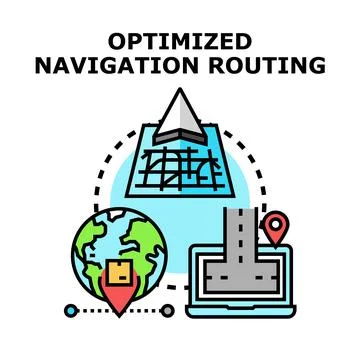 Optimized navigation routing concept for global logistics and delivery Stock Illustration