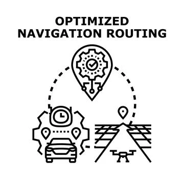 Optimized navigation routing system concept illustration Stock Illustration