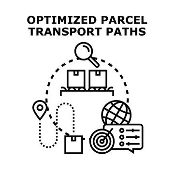 Optimized parcel transport path planning and delivery Illustration