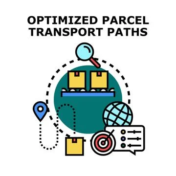 Optimized parcel transport path planning and delivery Stock Illustration