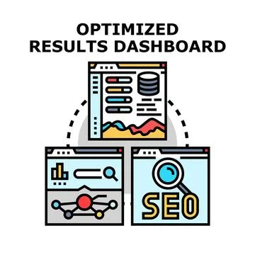 Optimized results dashboard with search engine marketing concepts Stockillustratie