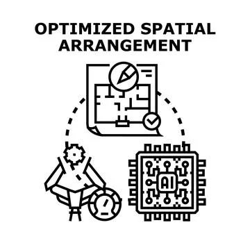Optimized spatial arrangement for intelligent architectural design Stockillustratie
