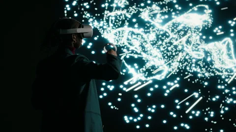 Optimizing AI neural network, virtual reality simulation and programmer Stock Footage 329531198