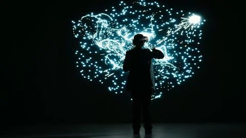 Optimizing AI neural network, virtual reality simulation and programmer Stock-Fotos