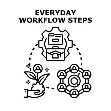 Optimizing business workflow steps for team collaboration Stock Illustration