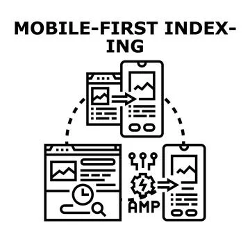 Optimizing content for mobile first indexing strategy Stock Illustration