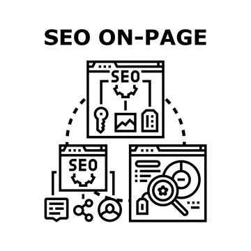 Optimizing content with on page seo strategy concept Stock Illustration