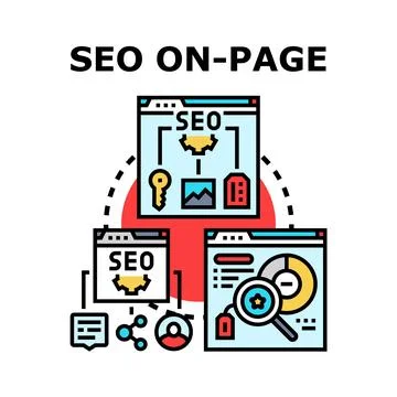 Optimizing content with on page seo strategy concept Stock Illustration