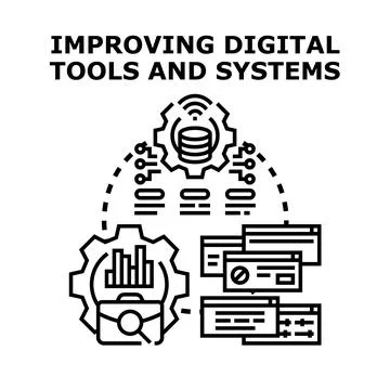 Optimizing digital tools and systems development process Stockillustratie