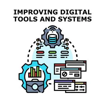 Optimizing digital tools and systems development process Stock Illustration
