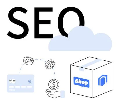Optimizing E-commerce for SEO with Financial Growth and Cloud Integration Ilustración de archivo