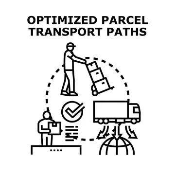 Optimizing global parcel transport paths for efficient logistics Stock Illustration