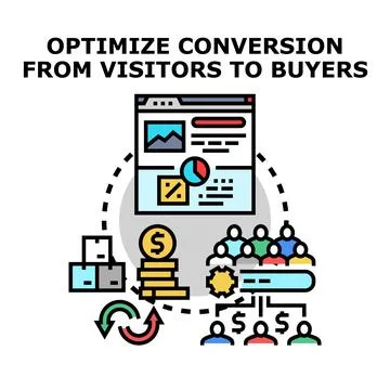 Optimizing online conversion from visitors to buyers Stock Illustration