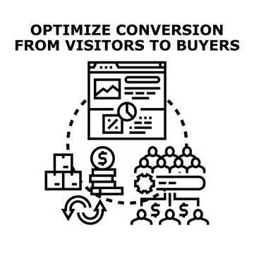 Optimizing online conversion from visitors to buyers Stock Illustration