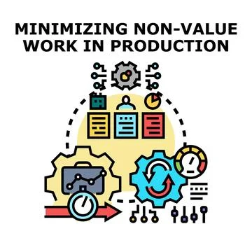 Optimizing production process, minimizing non value work concept Stock Illustration