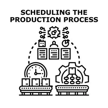 Optimizing production process scheduling and management concept Illustrazione stock
