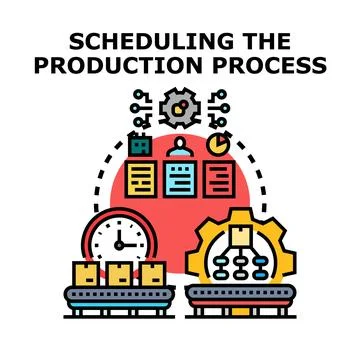 Optimizing production process scheduling and management concept Stock Illustration