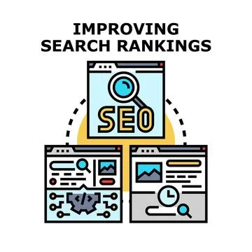 Optimizing search engine ranking processes with seo strategy Stock Illustration