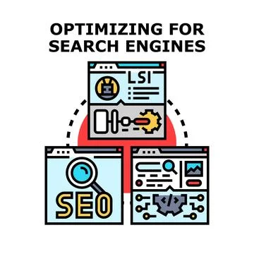 Optimizing search engine ranking strategy illustration Illustrazione stock