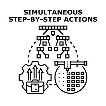 Optimizing simultaneous step by step actions for workflow efficiency 스톡 일러스트