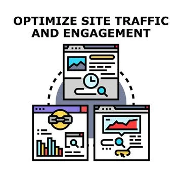 Optimizing site traffic and engagement digital marketing strategy Stock Illustration