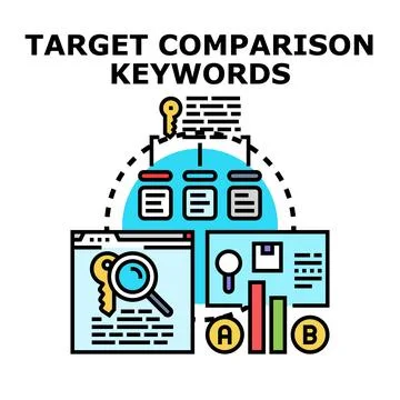 Optimizing target keywords for comparison marketing analysis Stock Illustration