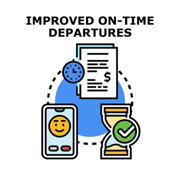 Optimizing on time departures and customer satisfaction concept Stock Illustration