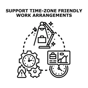Optimizing time zone friendly work arrangements concept Stock Illustration