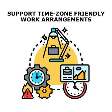 Optimizing time zone friendly work arrangements concept Stock Illustration