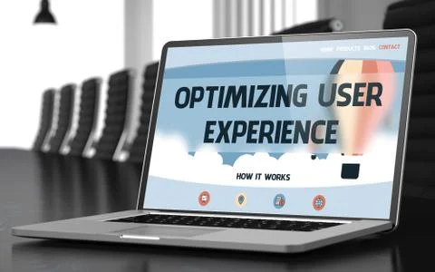 Optimizing User Experience - on Laptop Screen. Closeup. 3d Stock Illustration