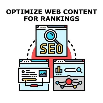 Optimizing web content for search engine rankings conept Stock Illustration