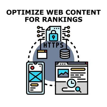 Optimizing web content for search engine rankings strategy 库存插图