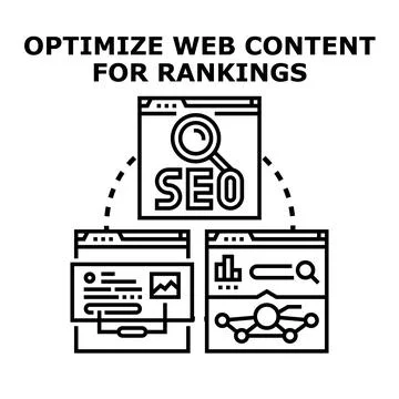Optimizing web content for search engine rankings conept Stock Illustration