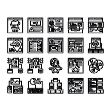 Optimizing website performance and search engine ranking icons Stock Illustration