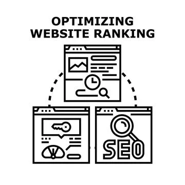 Optimizing website ranking with search engine optimization concepts Stock Illustration