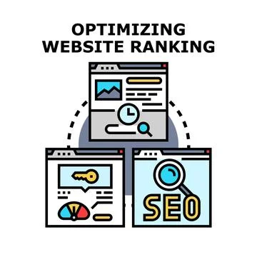 Optimizing website ranking with search engine optimization concepts Stock Illustration